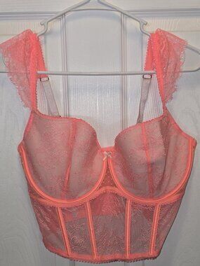 Victoria’s Secret NWT Coral Lace Bustier Corset M DD Sheer Boned Top